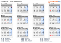 Kalender 2017 mit Ferien und Feiertagen Troms und Finnmark