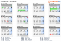 Kalender 2017 mit Ferien und Feiertagen West-Agder