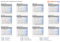 Kalender 2017 mit Ferien und Feiertagen Vestfold und Telemark