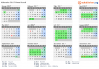 Kalender 2017 mit Ferien und Feiertagen Basel-Land
