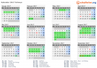 Kalender 2017 mit Ferien und Feiertagen Schwyz