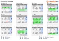 Kalender 2017 mit Ferien und Feiertagen Waadt