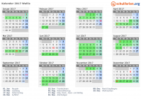 Kalender 2017 mit Ferien und Feiertagen Wallis