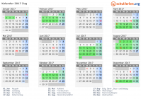Kalender 2017 mit Ferien und Feiertagen Zug