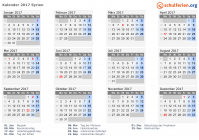 Kalender 2017 mit Ferien und Feiertagen Syrien