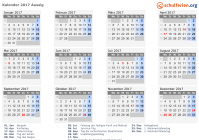 Kalender 2017 mit Ferien und Feiertagen Aussig