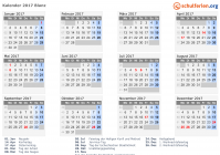 Kalender 2017 mit Ferien und Feiertagen Blanz