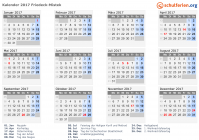 Kalender 2017 mit Ferien und Feiertagen Friedeck-Mistek