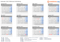 Kalender 2017 mit Ferien und Feiertagen Mährisch Schönberg
