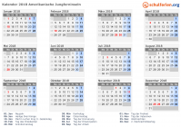 Kalender 2018 mit Ferien und Feiertagen Amerikanische Jungferninseln