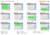 Kalender 2018 mit Ferien und Feiertagen Südaustralien