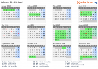 Kalender 2018 mit Ferien und Feiertagen Brüssel