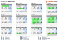 Kalender 2018 mit Ferien und Feiertagen Wallonien