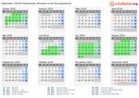 Kalender 2018 mit Ferien und Feiertagen Föderation Bosnien und Herzegowina