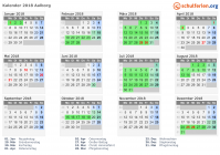 Kalender 2018 mit Ferien und Feiertagen Aalborg