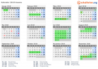 Kalender 2018 mit Ferien und Feiertagen Assens