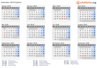 Kalender 2018 mit Ferien und Feiertagen Egedal