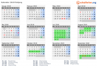 Kalender 2018 mit Ferien und Feiertagen Esbjerg