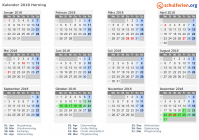 Kalender 2018 mit Ferien und Feiertagen Herning