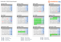 Kalender 2018 mit Ferien und Feiertagen Kopenhagen