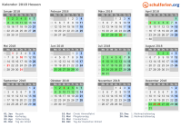 Kalender 2018 mit Ferien und Feiertagen Hessen