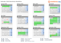 Kalender 2018 mit Ferien und Feiertagen Nordrhein-Westfalen