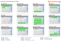 Kalender 2018 mit Ferien und Feiertagen Rheinland-Pfalz
