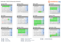 Kalender 2018 mit Ferien und Feiertagen Schleswig-Holstein
