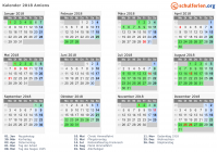 Kalender 2018 mit Ferien und Feiertagen Amiens