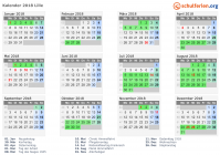 Kalender 2018 mit Ferien und Feiertagen Lille