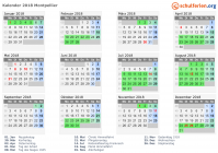 Kalender 2018 mit Ferien und Feiertagen Montpellier