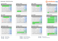 Kalender 2018 mit Ferien und Feiertagen Drente