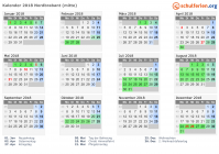 Kalender 2018 mit Ferien und Feiertagen Nordbrabant (mitte)