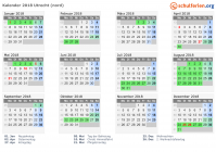 Kalender 2018 mit Ferien und Feiertagen Utrecht (nord)