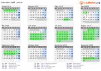 Kalender 2018 mit Ferien und Feiertagen Latium