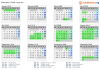 Kalender 2018 mit Ferien und Feiertagen Ligurien