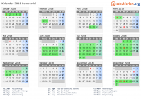 Kalender 2018 mit Ferien und Feiertagen Lombardei