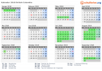 Kalender 2018 mit Ferien und Feiertagen British Columbia