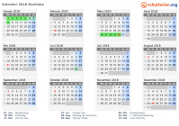 Kalender 2018 mit Ferien und Feiertagen Manitoba