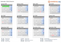 Kalender 2018 mit Ferien und Feiertagen Ontario