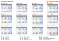 Kalender 2018 mit Ferien und Feiertagen Quebec