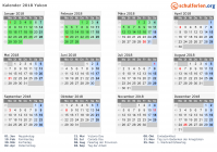 Kalender 2018 mit Ferien und Feiertagen Yukon