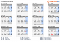 Kalender 2018 mit Ferien und Feiertagen Kenia