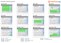 Kalender 2018 mit Ferien und Feiertagen Auckland