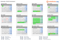 Kalender 2018 mit Ferien und Feiertagen Hordaland