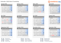 Kalender 2018 mit Ferien und Feiertagen Nord-Tröndelag
