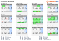Kalender 2018 mit Ferien und Feiertagen Oppland