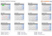 Kalender 2018 mit Ferien und Feiertagen Süd-Tröndelag