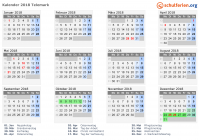 Kalender 2018 mit Ferien und Feiertagen Telemark