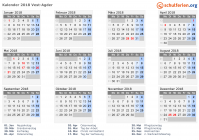 Kalender 2018 mit Ferien und Feiertagen West-Agder
